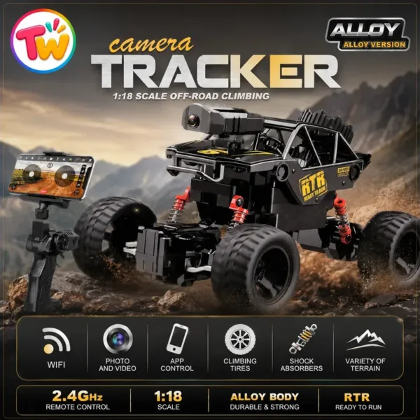 Camera Tracker 1:18 Scale Off-Road RC Climbing Car – WiFi Camera & App Control