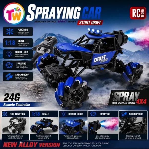 Spraying Stunt Drift RC Car 1:18 4x4 – Remote Control Rock Crawler with Spray Function